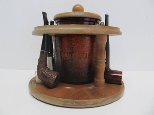 Nice Estate Lot of Vintage Smoking Pipes wStand &amp Tobacco Jar