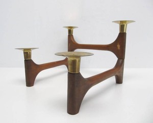 Great Looking Mid Century 1960s Teak &amp Brass Folding Candle Stand