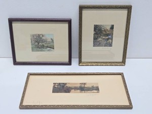 Nice Group of 3 Framed Signed Antique Colored Prints - Wallace Nutting &amp Charles Higgins