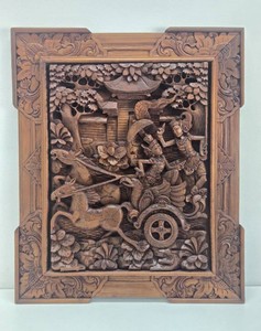 Large &amp Impressive Thai Relief Carved Wood Panel - Ramayana Scene