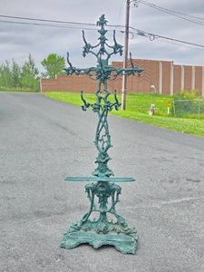 Large &amp Impressive Ornate Vintage Cast Metal Hall Tree