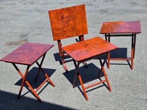 Set of 4 Burled Wood Design Folding Tables wStand