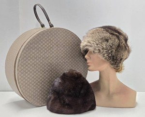 2 Vintage Fur Hats w Travel Case
