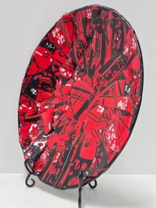 Very Cool LARGE Red &amp Black Disc Platter wStand