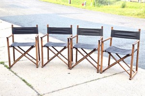 Set of 4 Mid Century Folding Oak Directors  Safari Chairs