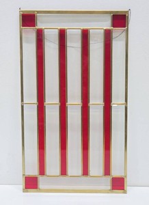 Great Looking Red &amp Clear Beveled Stained Glass Window wBrass Frame