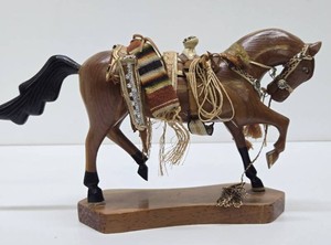 Vintage Handmade Wood Horse wSaddle Sword &amp Accessories