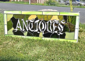 Beautiful Vintage 1960's Stained Glass ANTIQUES Store Sign