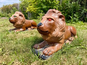 Awesome Matching Pair of LARGE Heavy Vintage Concrete Lion Statues