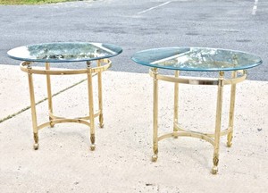 Excellent Quality Pair of Solid Brass &amp Leaded Glass Side Tables&nbsp