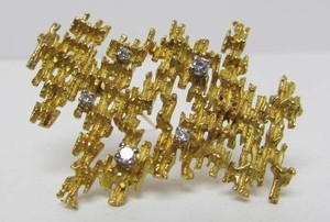Fantastic Signed Vintage 18K Gold Sculptural Brutalist Brooch Pendant