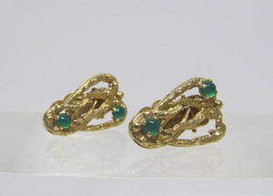 Sculptural 14K Gold Earrings wGreen Gemstones