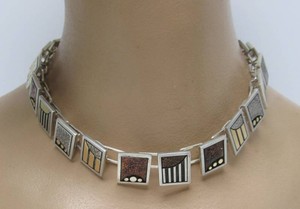 Outstanding Vintage Modernist Designer Sterling Silver &amp 18K Gold Box Necklace&nbsp