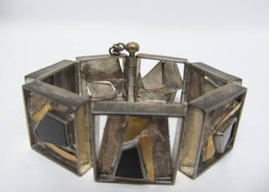 Exceptional Signed Modernist GLENDA ARENTZEN 14K Gold &amp Sterling Silver Box Bracelet