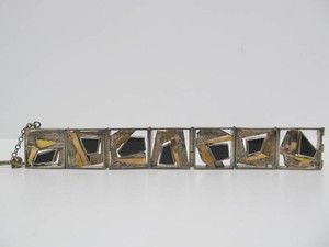 Exceptional Signed Modernist GLENDA ARENTZEN 14K Gold &amp Sterling Silver Box Bracelet