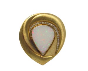 Wonderful Large Signed BURLE MARX Solid 18K Gold Brooch Pendant wOpal &amp Diamonds