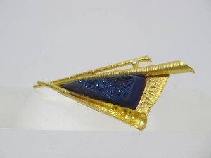 Stunning Artist Signed 22K &amp; 18K Gold w/Blue Drusy &amp; Diamond Brooch Pendant by Judith Kinghorn&nbsp;