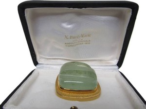 Wonderful Large signed BURLE MARX Solid 18K Gold &amp Carved Green Gemstone Pendant