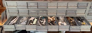 Hardware Storage Cabinet With Assorted Fasteners & Parts