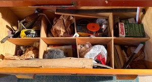 Wooden Drawer Organizer With Castrol Fork Oil & Assorted Hardware