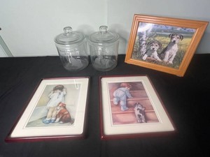 Dog Wall Art & Glass Canisters Mixed Lot
