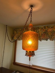 Hanging Lamp Vintage Amber Glass Chain Tassel
