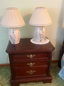 Bassett Nightstand With Pair of Hand Painted CCD Table Lamps - furniture is upstairs and needs to be moved down
