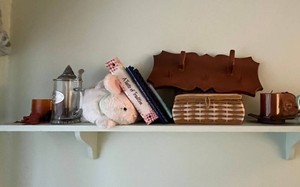 Decorative Shelf Decor Mixed Lot - Milk Glass Bowl, Angel Figurine, Wooden Wall Rack, Stein