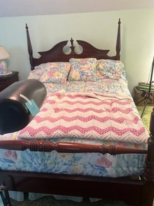 Queen Size Bed w Bassett HeatFoot Board, Mattress, Box Spring & Linens Set Crown Home Fashions Floral - furniture is upstairs and needs to be moved down