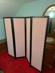Folding Room Divider 4-Panel Floral Fabric Screen 64in H