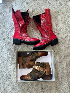 Womens Boots - Spring Step (retail $169) Copine Bordeaux Multi Size 6.5 - 7 & Brown Ankle Boots (Lot of 2)