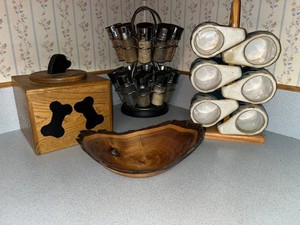 Kitchen Decor Mixed Lot Wooden Box Spice Rack Ceramic Boots & Bowl
