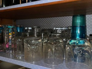 Glassware Assortment - Clear & Blue Tumblers and Mugs Mixed Lot