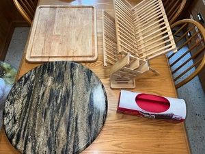 Kitchen Cutting Board and Rack Mixed Lot - Granite Lazy Susan, Wilton Pan