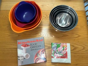 Mixing Bowls - KitchenAid Food Grinder Attachment & Picnic Napkins Mixed Lot