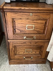 Wood File Cabinet Two-Drawer Oak-Grain Finish