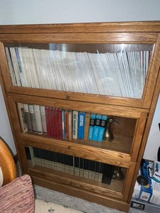 Bookcase - Vintage Oak Glass-Front Bookcase With Books