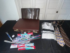 Leather Briefcase Mixed Lot Croft & Barrow Shirt, Ties, Books & Toiletries