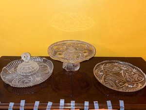 VTG Crystal Serving Pieces - Cut Glass Compote, Covered Dish & Tray