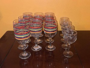 VTG Wine Goblets Mixed Lot Striped and Clear Stemware
