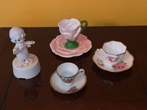 VTG Porcelain Teacups & Figurine Mixed Lot Rosina Teleflora Floral