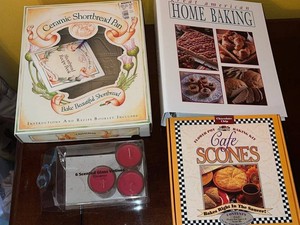 Baking Kits Mixed Lot Ceramic Shortbread Pan, Home Baking Book, Cafe Scones & Votives