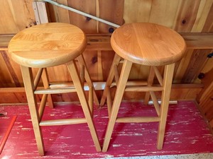 Wooden Bar Stools Pair - Solid Wood (Lot of 2)