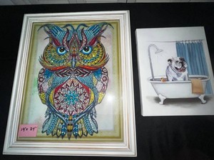Framed Wall Art Owl Diamond Painting & Bulldog Bathtub Canvas
