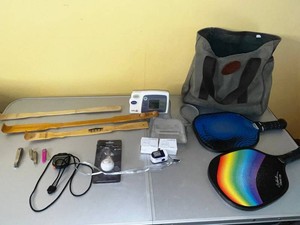 Pickleball Bag w 2 Paddles, Pedometer & Back Scratchers Mixed Lot