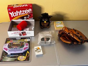 Board Game & Toy Mixed Lot - Yahtzee, Furby, Name That Tune, Things, Wilson A2000 Glove
