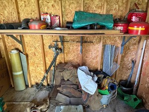 Fuel Cans, Hoses & Shop Supplies Mixed Lot - contents unverified