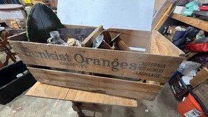 Sunkist Wood Box with Miscellaneous Items