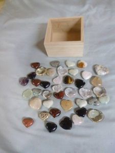 Small Wood Box of Heart Crystals