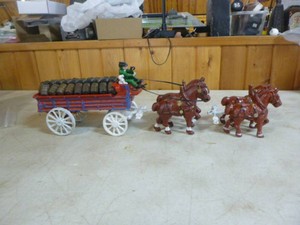 Antique Cast-Iron Clydesdale-Drawn Beer Wagon